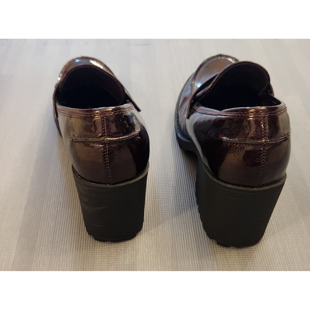 Sun + Stone Maydee Burgundy Patent Chunky Block Heel Penny Loafers Lug Sole 6.5M - Picture 4 of 8